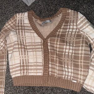 Hollister Brown and Cream Plaid Cardigan